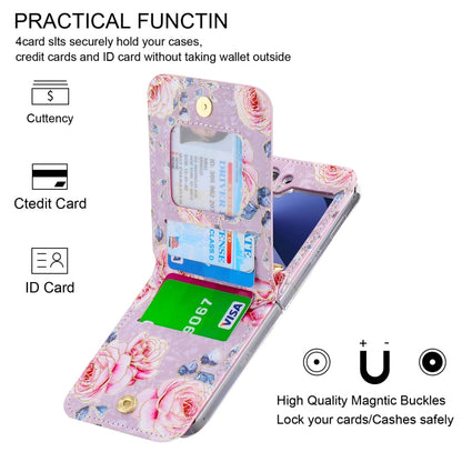 For Samsung Galaxy Z Flip6 / Flip7 FE POLA Rose Pattern Multi-Card Slots Zipper Wallet Phone Case(Purple)