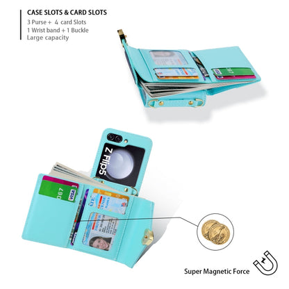 For Samsung Galaxy Z Flip5 POLA Color Block Love Buckle Multi-Card Slots Wallet Phone Case(Blue)