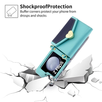 For Samsung Galaxy Z Flip5 POLA Color Block Love Buckle Multi-Card Slots Wallet Phone Case(Blue)