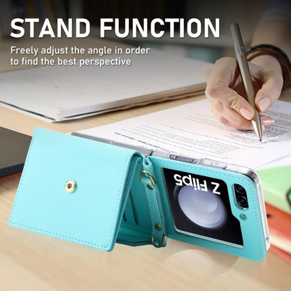 For Samsung Galaxy Z Flip5 POLA Color Block Love Buckle Multi-Card Slots Wallet Phone Case(Blue)
