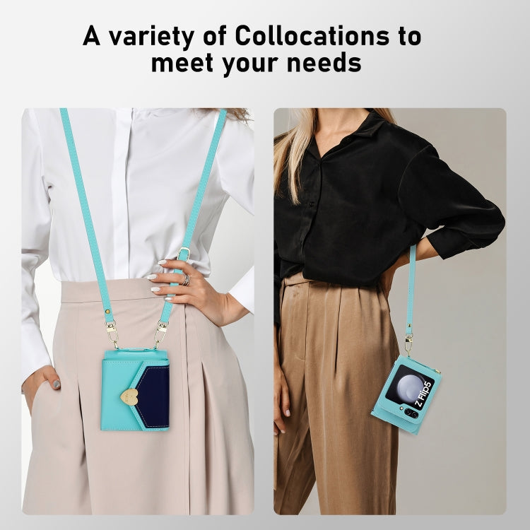 For Samsung Galaxy Z Flip5 POLA Color Block Love Buckle Multi-Card Slots Wallet Phone Case(Blue)