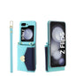 For Samsung Galaxy Z Flip5 POLA Color Block Love Buckle Multi-Card Slots Wallet Phone Case(Blue)