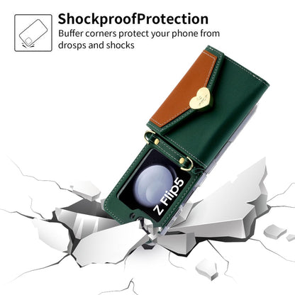 Pour Samsung Galaxy Z Flip5, étui portefeuille avec boucle d'amour et plusieurs fentes pour cartes, motif couleur (vert)