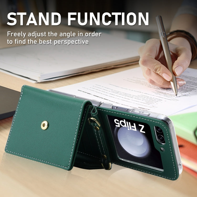 Pour Samsung Galaxy Z Flip5, étui portefeuille avec boucle d'amour et plusieurs fentes pour cartes, motif couleur (vert)