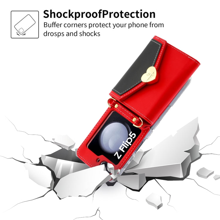 For Samsung Galaxy Z Flip5 POLA Color Block Love Buckle Multi-Card Slots Wallet Phone Case(Red)