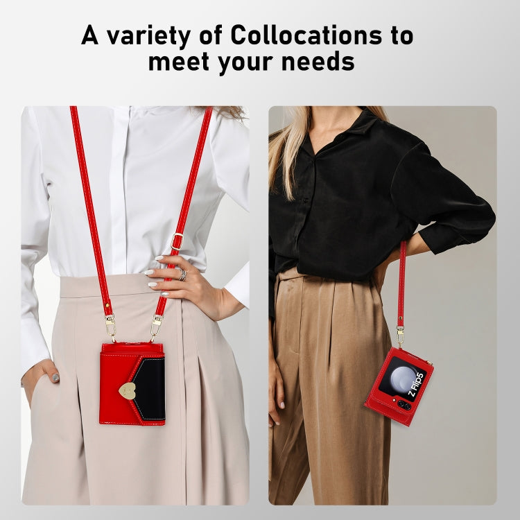 For Samsung Galaxy Z Flip5 POLA Color Block Love Buckle Multi-Card Slots Wallet Phone Case(Red)