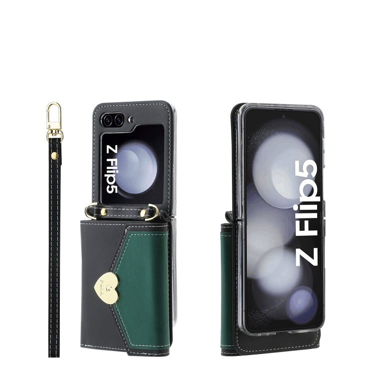 For Samsung Galaxy Z Flip5 POLA Color Block Love Buckle Multi-Card Slots Wallet Phone Case(Black)