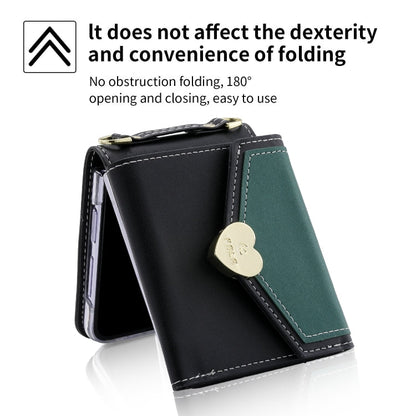 For Samsung Galaxy Z Flip5 POLA Color Block Love Buckle Multi-Card Slots Wallet Phone Case(Black)
