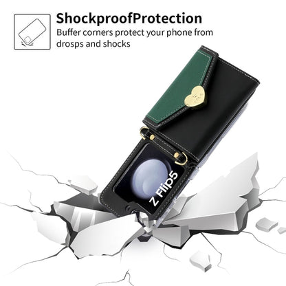 For Samsung Galaxy Z Flip5 POLA Color Block Love Buckle Multi-Card Slots Wallet Phone Case(Black)