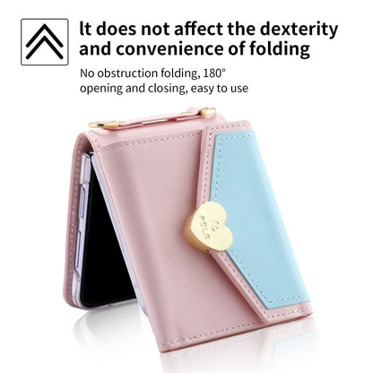For Samsung Galaxy Z Flip5 POLA Color Block Love Buckle Multi-Card Slots Wallet Phone Case(Pink)