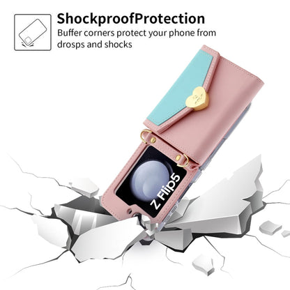 For Samsung Galaxy Z Flip5 POLA Color Block Love Buckle Multi-Card Slots Wallet Phone Case(Pink)