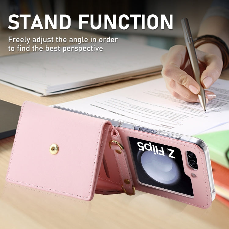 For Samsung Galaxy Z Flip5 POLA Color Block Love Buckle Multi-Card Slots Wallet Phone Case(Pink)
