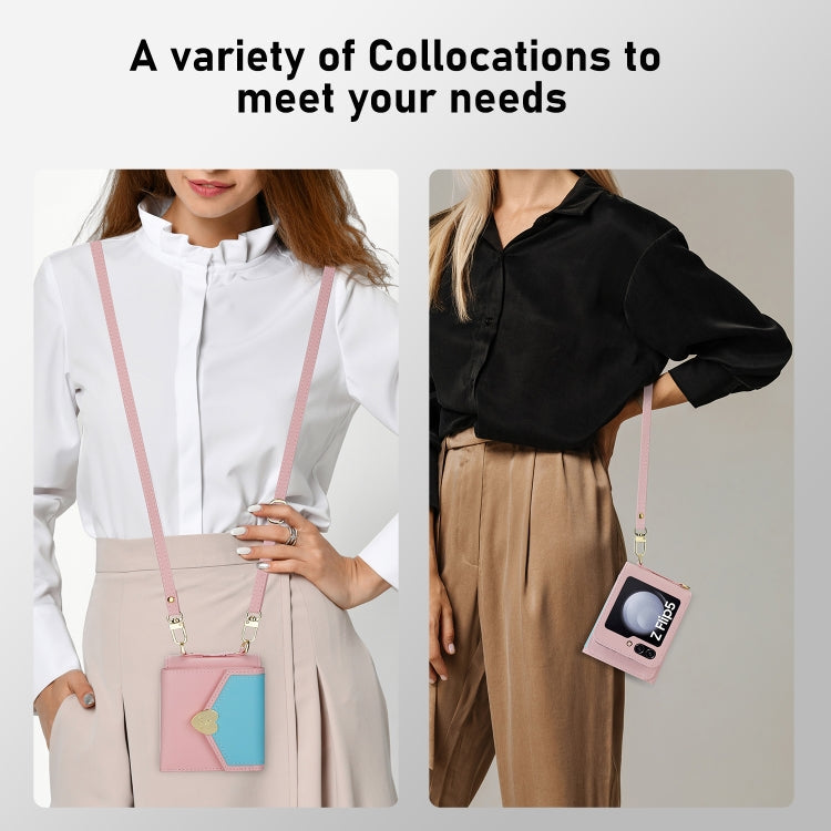 For Samsung Galaxy Z Flip5 POLA Color Block Love Buckle Multi-Card Slots Wallet Phone Case(Pink)
