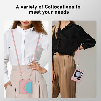 For Samsung Galaxy Z Flip5 POLA Color Block Love Buckle Multi-Card Slots Wallet Phone Case(Pink)