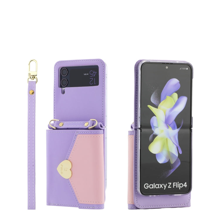 Pour l'étui de téléphone portefeuille à plusieurs fentes pour cartes Samsung Galaxy Z Flip4 POLA Color Block Love Buckle (Violet)