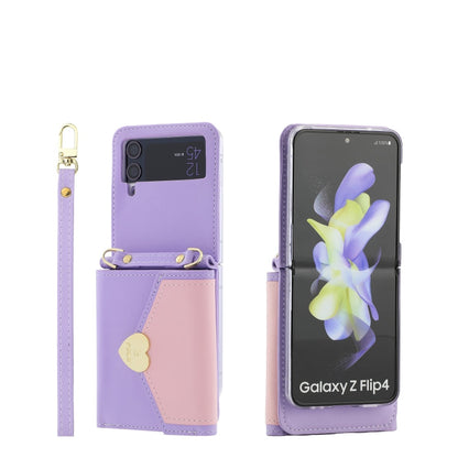 Pour l'étui de téléphone portefeuille à plusieurs fentes pour cartes Samsung Galaxy Z Flip4 POLA Color Block Love Buckle (Violet)