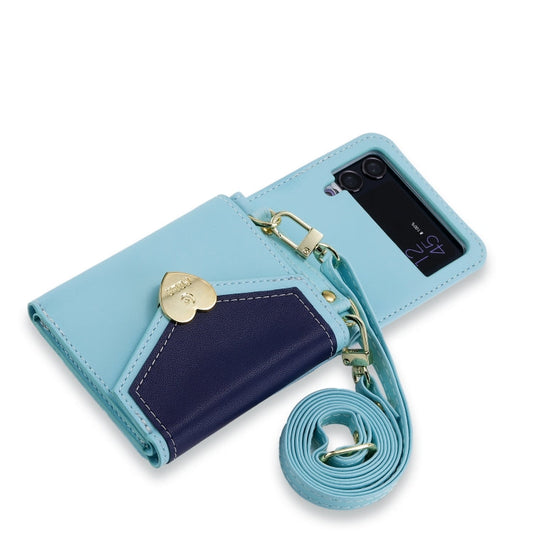 For Samsung Galaxy Z Flip4 POLA Color Block Love Buckle Multi-Card Slots Wallet Phone Case(Blue)