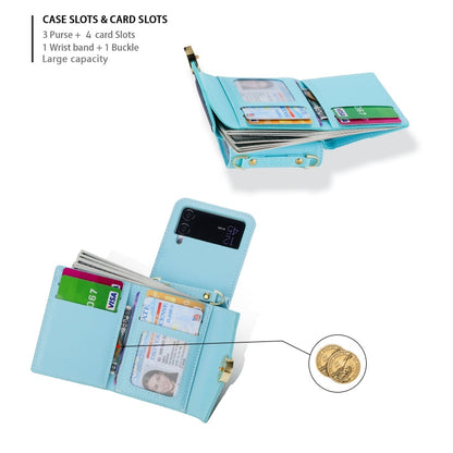 For Samsung Galaxy Z Flip4 POLA Color Block Love Buckle Multi-Card Slots Wallet Phone Case(Blue)