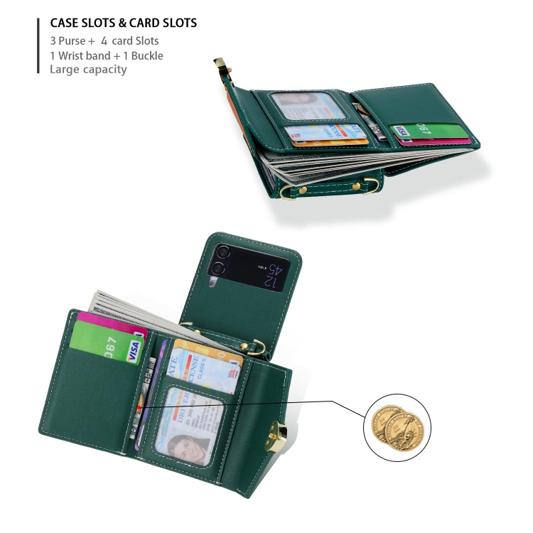 Pour Samsung Galaxy Z Flip4 Étui portefeuille multi-cartes avec boucle d'amour à blocs de couleur POLA (vert)