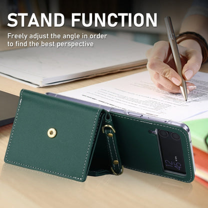Pour Samsung Galaxy Z Flip4 Étui portefeuille multi-cartes avec boucle d'amour à blocs de couleur POLA (vert)