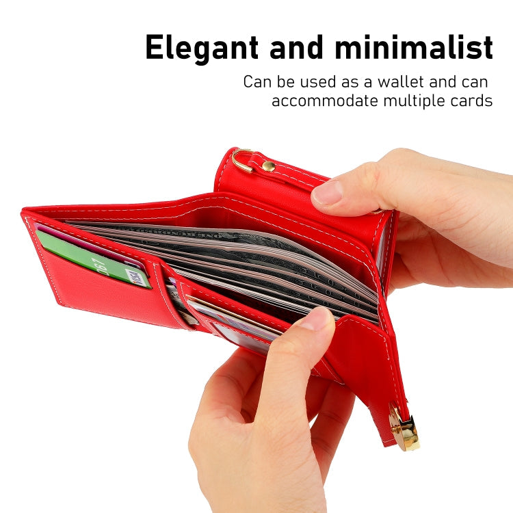 Pour Samsung Galaxy Z Flip4 Étui de téléphone portefeuille multi-emplacements pour cartes avec boucle d'amour et blocs de couleur POLA (rouge)