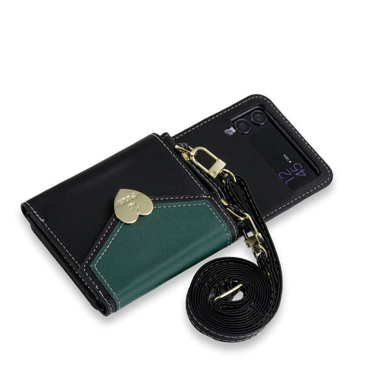 For Samsung Galaxy Z Flip4 POLA Color Block Love Buckle Multi-Card Slots Wallet Phone Case(Black)