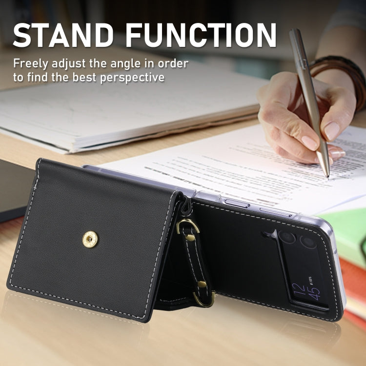 For Samsung Galaxy Z Flip4 POLA Color Block Love Buckle Multi-Card Slots Wallet Phone Case(Black)