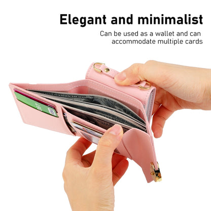 Pour étui de téléphone portefeuille Samsung Galaxy Z Flip4 POLA Color Block Love Buckle Multi-Card Slots (Rose)