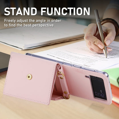 Pour étui de téléphone portefeuille Samsung Galaxy Z Flip4 POLA Color Block Love Buckle Multi-Card Slots (Rose)