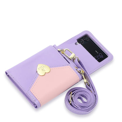 For Samsung Galaxy Z Flip3 5G POLA Color Block Love Buckle Multi-Card Slots Wallet Phone Case(Purple)