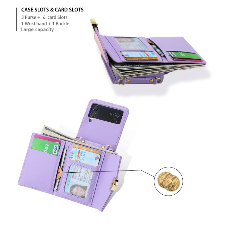 For Samsung Galaxy Z Flip3 5G POLA Color Block Love Buckle Multi-Card Slots Wallet Phone Case(Purple)
