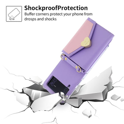 For Samsung Galaxy Z Flip3 5G POLA Color Block Love Buckle Multi-Card Slots Wallet Phone Case(Purple)