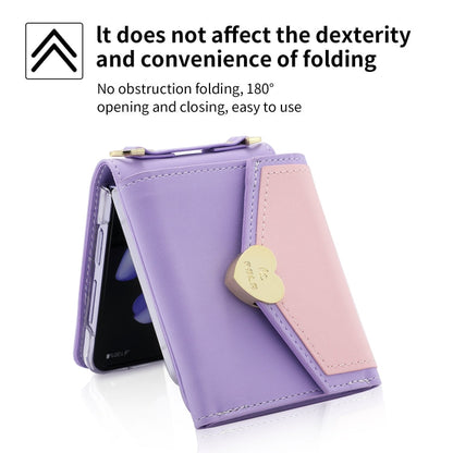 For Samsung Galaxy Z Flip3 5G POLA Color Block Love Buckle Multi-Card Slots Wallet Phone Case(Purple)