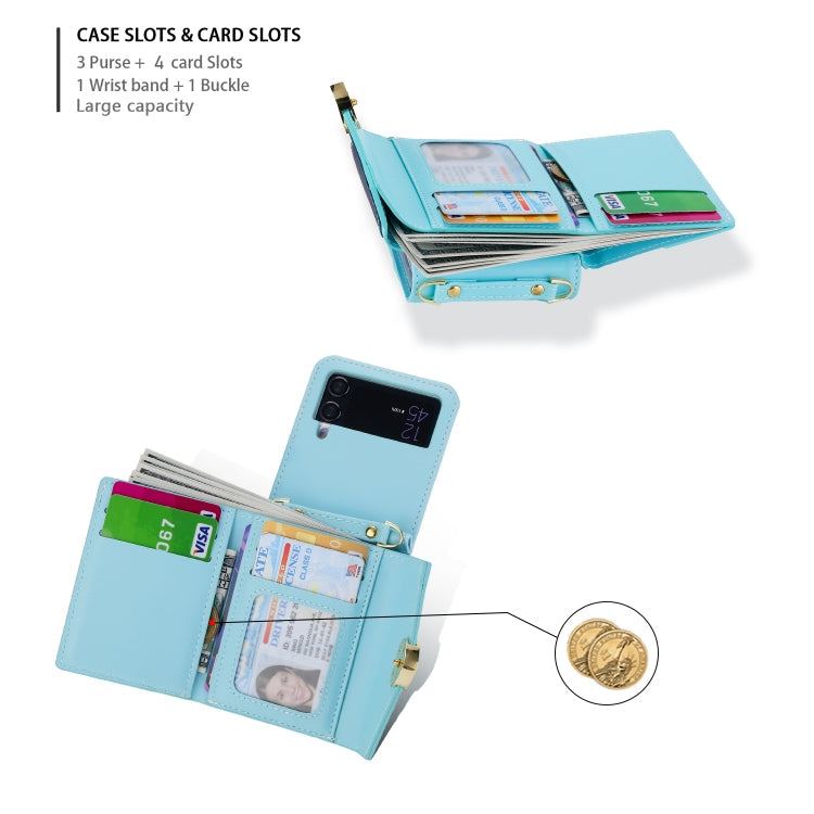Pour Samsung Galaxy Z Flip3 5G - Étui portefeuille avec fentes pour cartes multiples et boucle, motif Color Block Love (bleu)