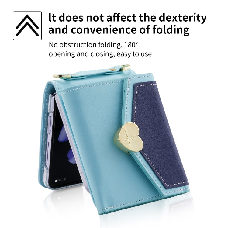 Pour Samsung Galaxy Z Flip3 5G - Étui portefeuille avec fentes pour cartes multiples et boucle, motif Color Block Love (bleu)