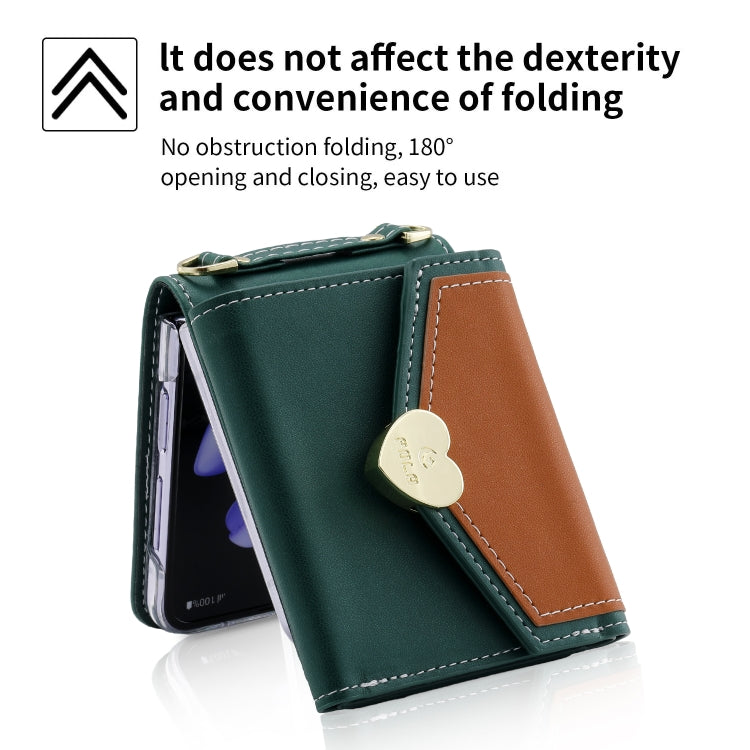 Pour étui de téléphone portefeuille Samsung Galaxy Z Flip3 5G POLA Color Block Love Buckle multi-cartes (vert)