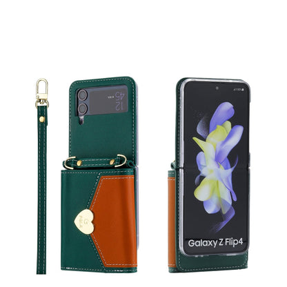 Pour étui de téléphone portefeuille Samsung Galaxy Z Flip3 5G POLA Color Block Love Buckle multi-cartes (vert)