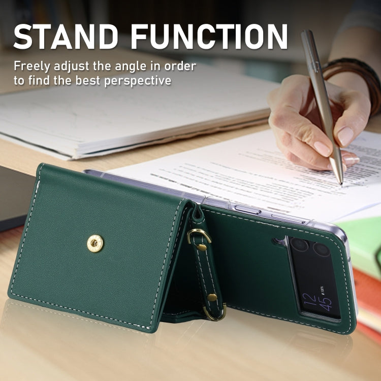 Pour étui de téléphone portefeuille Samsung Galaxy Z Flip3 5G POLA Color Block Love Buckle multi-cartes (vert)