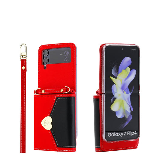 For Samsung Galaxy Z Flip3 5G POLA Color Block Love Buckle Multi-Card Slots Wallet Phone Case(Red)