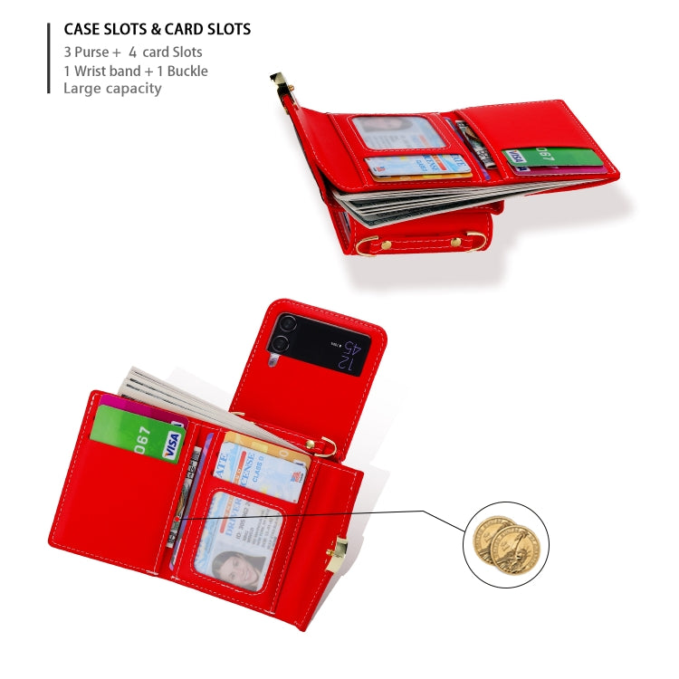 Pour Samsung Galaxy Z Flip3 5G POLA Color Block Love Buckle Étui portefeuille de téléphone avec plusieurs fentes pour cartes (Rouge)