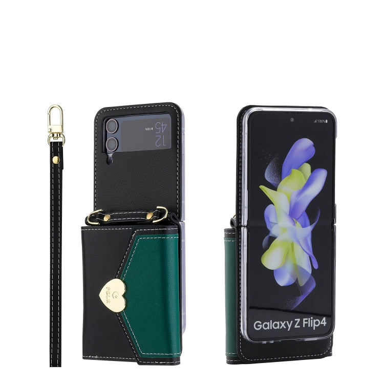 For Samsung Galaxy Z Flip3 5G POLA Color Block Love Buckle Multi-Card Slots Wallet Phone Case(Black)