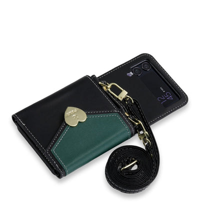 For Samsung Galaxy Z Flip3 5G POLA Color Block Love Buckle Multi-Card Slots Wallet Phone Case(Black)