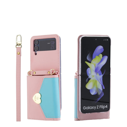 For Samsung Galaxy Z Flip3 5G POLA Color Block Love Buckle Multi-Card Slots Wallet Phone Case(Pink)