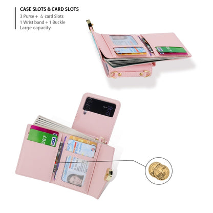 Pour Samsung Galaxy Z Flip3 5G Étui de téléphone portefeuille POLA Color Block Love Buckle multi-emplacements pour cartes (Rose)