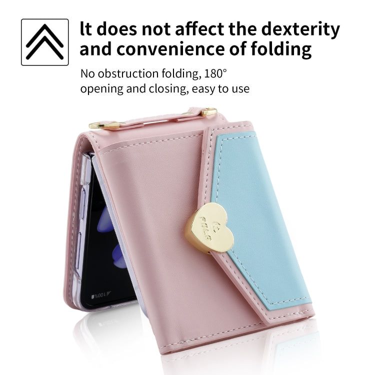 Pour Samsung Galaxy Z Flip3 5G Étui de téléphone portefeuille POLA Color Block Love Buckle multi-emplacements pour cartes (Rose)