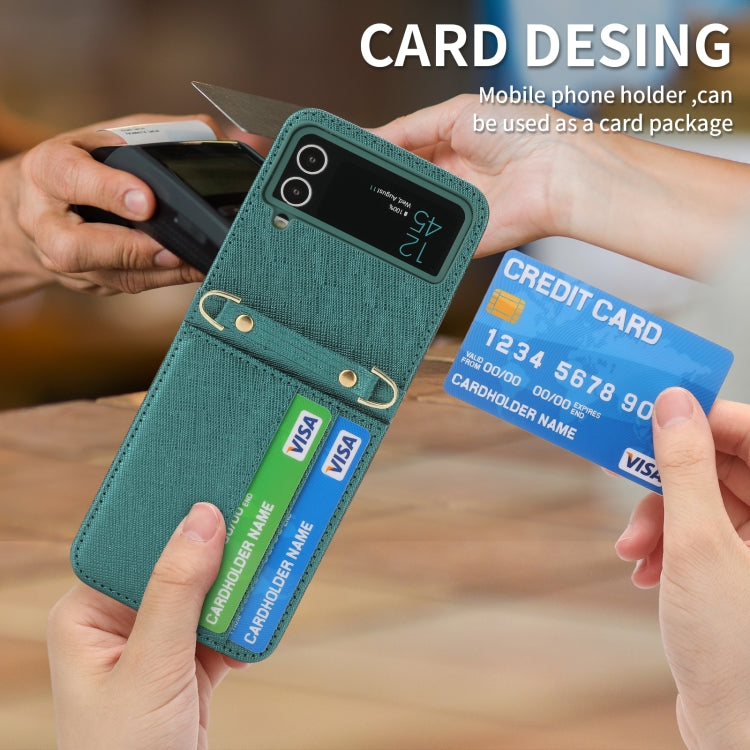 For Samsung Galaxy Z Flip4 POLA Light Luxury Card Slots Leather Phone Case(Green)