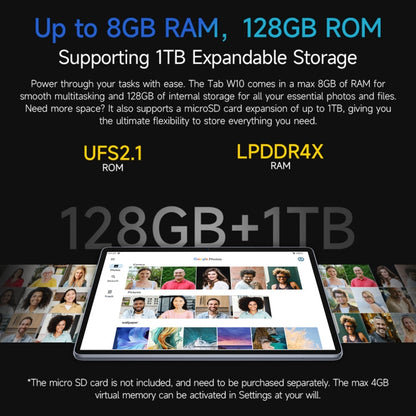 [HK Warehouse] Ulefone Tab W10 WiFi Tablet PC Gift Pack Version, 4GB+128GB, 10.1 inch Android 14 Unisoc T606 Octa Core, EU Plug(Space Gray)