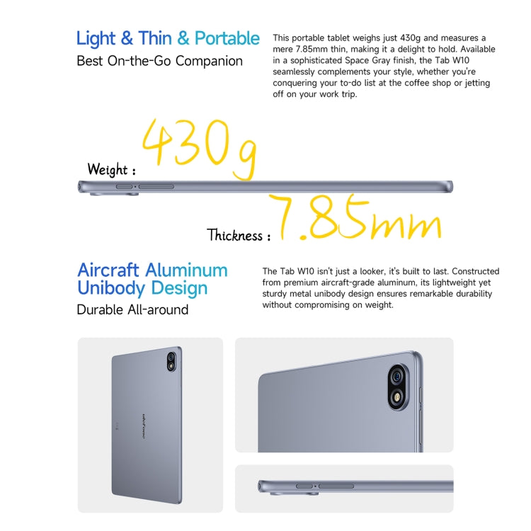 [HK Warehouse] Ulefone Tab W10 WiFi Tablet PC Gift Pack Version, 4GB+128GB, 10.1 inch Android 14 Unisoc T606 Octa Core, EU Plug(Space Gray)