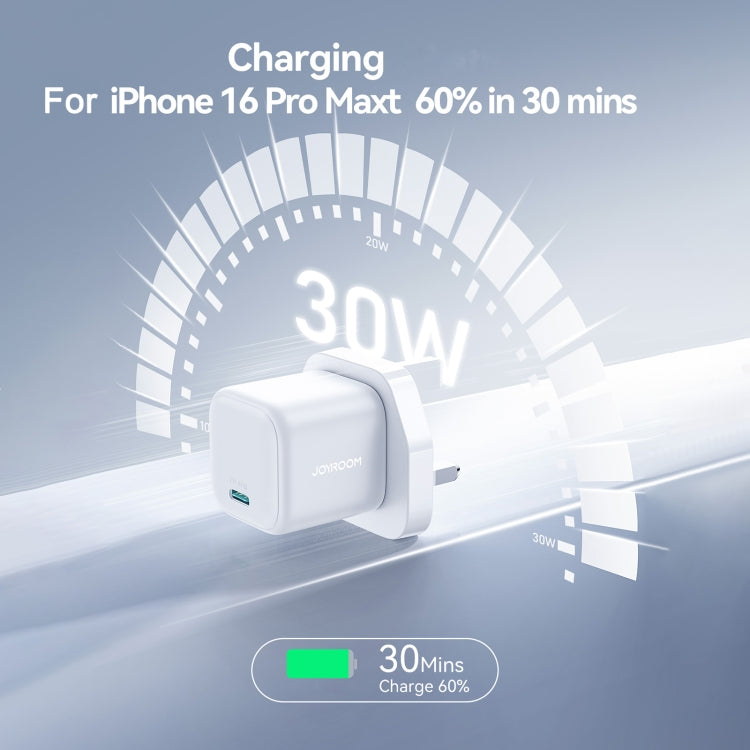 JOYROOM JR-TCG15 30W GaN USB-C / Type-C Port Mini Charger, Plug:UK Plug(White)