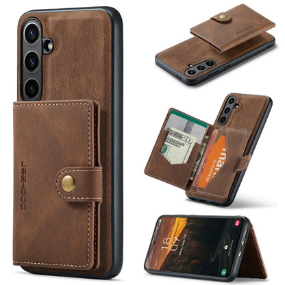 Pour Samsung Galaxy S24 FE 5G JEEHOOD J01 Étui Portefeuille Téléphone Rétro Magnétique Détachable (Marron)